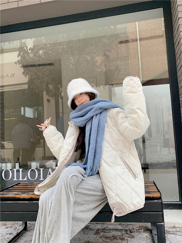實拍~2023冬季新款美式學生韓系棉服女菱格棉襖外套