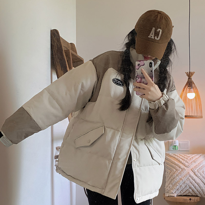 潮牌棉服女2023新冬韓版寬鬆設計感拼接加厚棉衣外套學生大碼棉襖