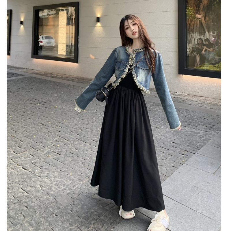 港風復古做舊水洗牛仔外套女短款高級感流蘇毛邊開衫夏季短款