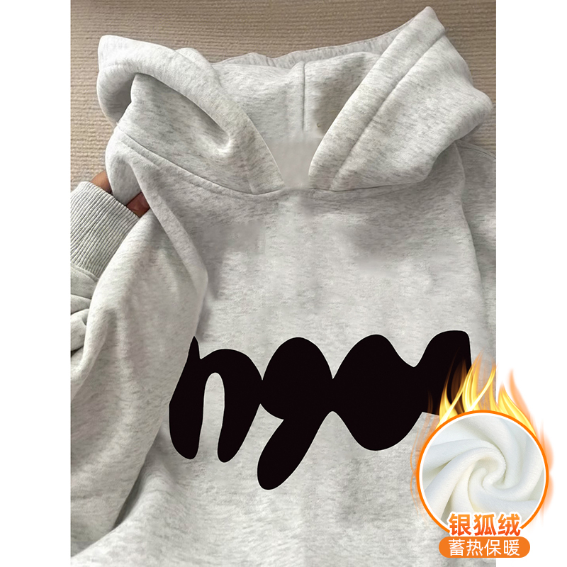 Chinese cotton composite silver fox velvet new autumn and winter hooded sweatshirt for women
