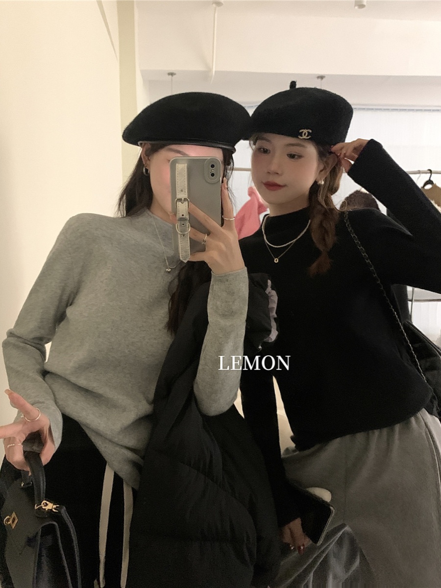 the lemon檸檬綠茶半高領毛衣女2023秋冬新款打底上衣內搭針織衫