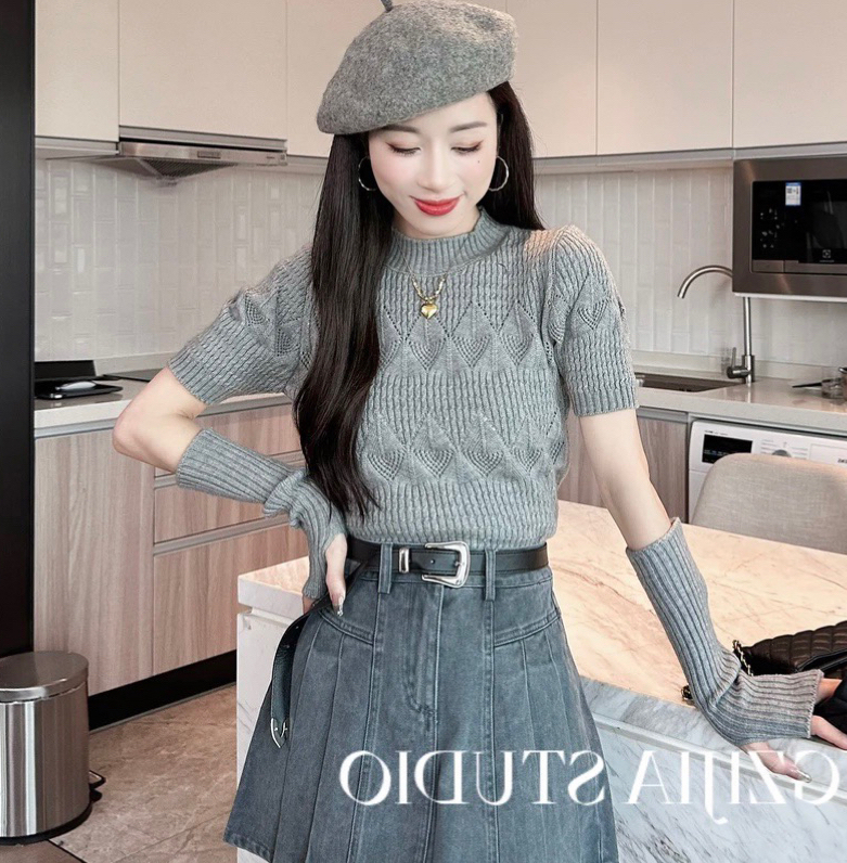 韓版秋季新款時尚百搭設計感泡泡袖氣質袖套毛衣女