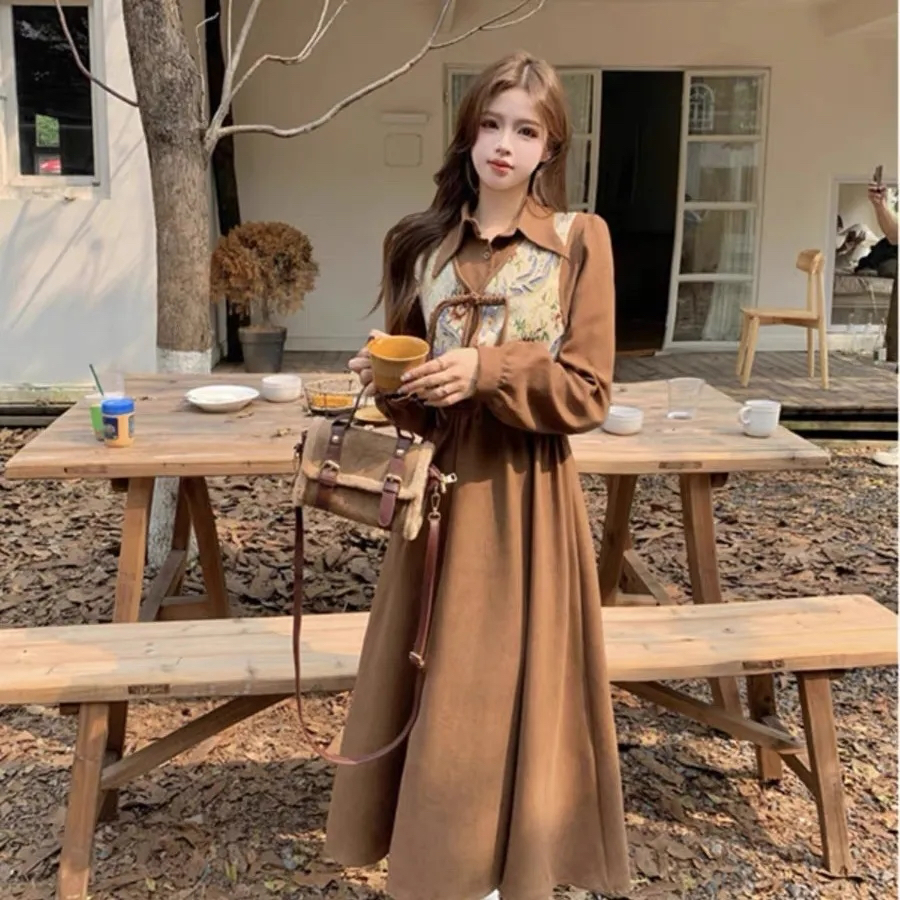 Original fabric + French retro long-sleeved dress suit for autumn + Chinese-style buckle vest