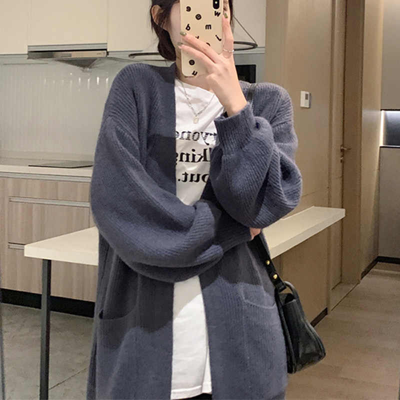 高品質長款毛衣開衫外套女秋冬加厚過膝慵懶風寬鬆小個子針織衫