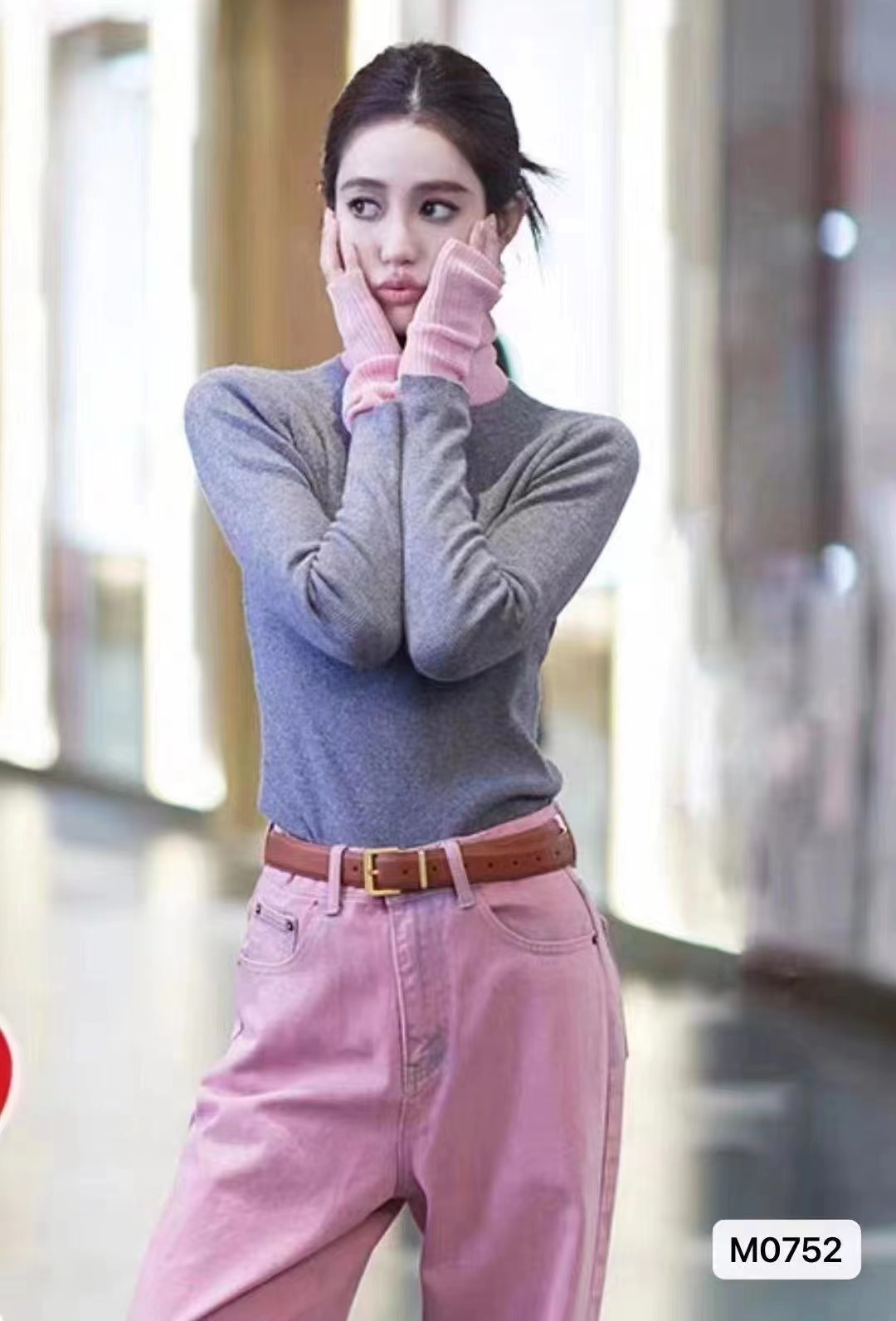 秋冬新款韓版時尚高領撞色拼接假兩件長袖上衣女