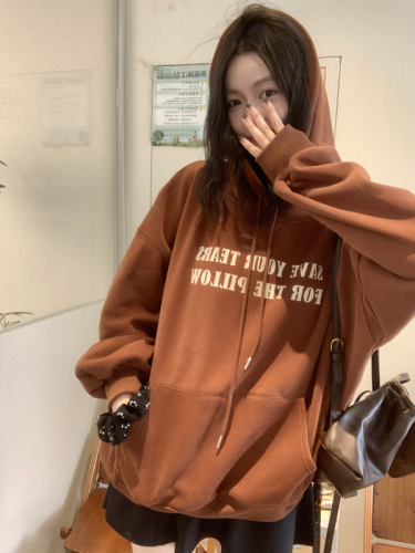 Real shot~baby velvet hooded long-sleeved sweatshirt oversixe lazy style warm top for female students