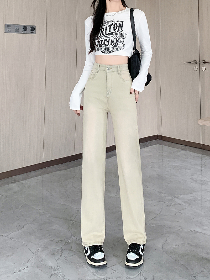 Real shot ~ American yellow mud-dyed straight jeans for women 2023 new high-waisted retro narrow jeans