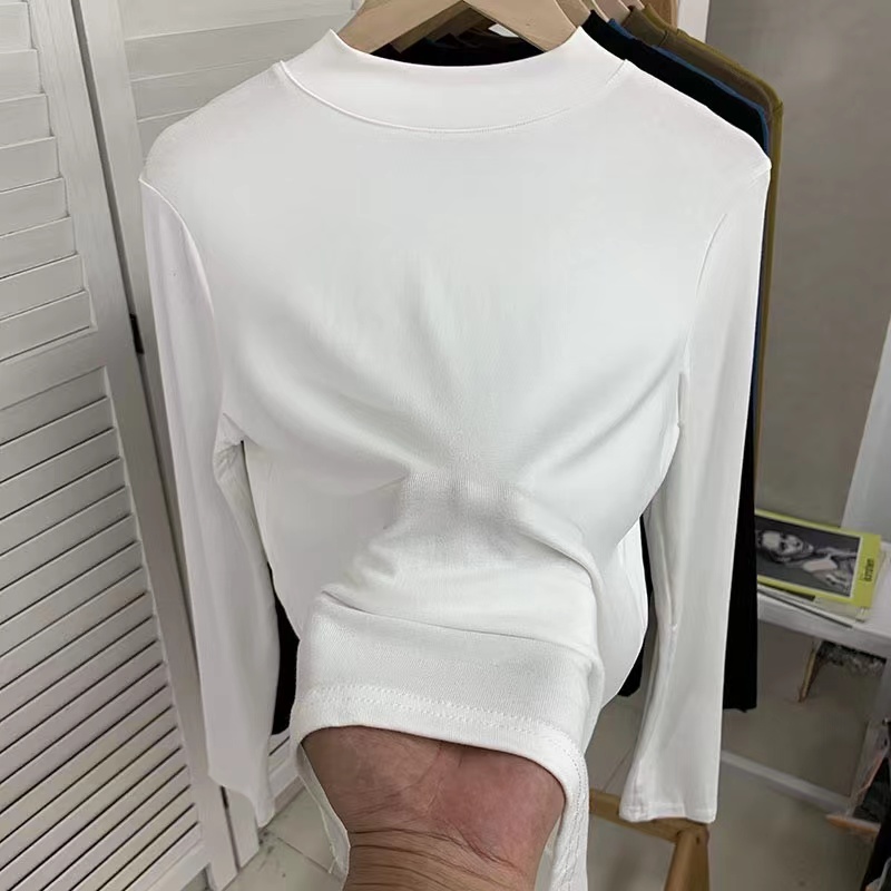 歐貨半高領秋冬款純色大碼內搭長袖打底衫t恤女顯瘦百搭洋氣上衣