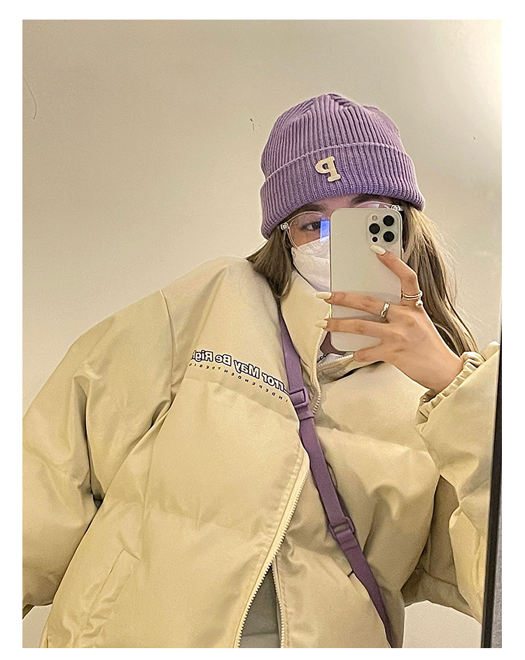 2000克棉 美式復古PU皮印花棉服情侶棉襖冬季立領寬鬆加厚外套
