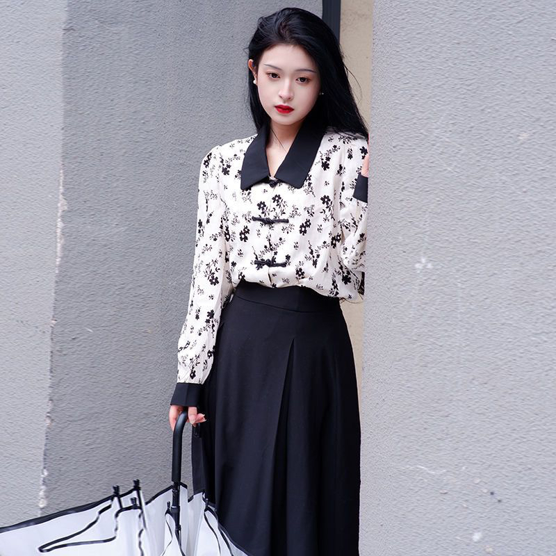 2023秋冬國風新中式改良提花復古長袖襯衫禪意茶藝服盤扣女上衣