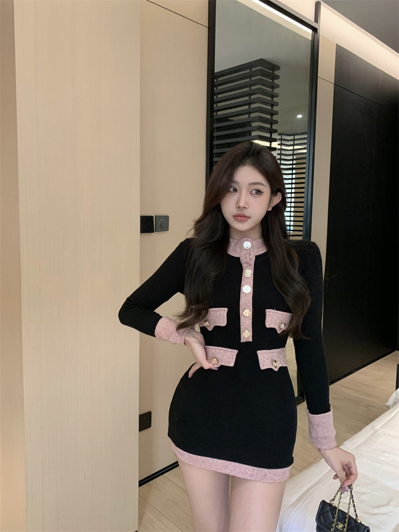 Real shot of the new autumn style small fragrant knitted sweet and spicy slim-fitting bottoming skirt