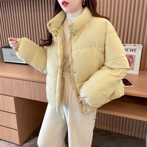Real shot of new winter Korean style loose candy color cotton coat short zipper cardigan jacket for women