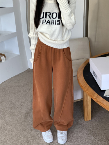 Real shot of velvet thickened sweatpants for women in autumn and winter 2023 new loose high-waist slim sports casual pants