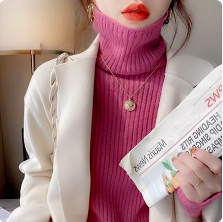 2023秋冬季高領保暖加厚內搭毛衣女韓版修身洋氣堆堆領針織打底衫