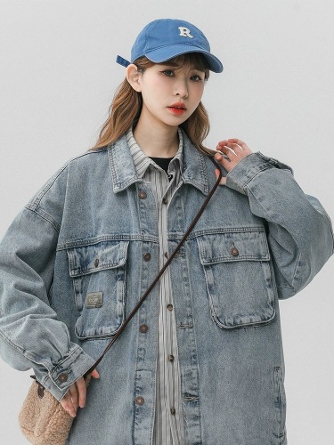 Retro Hong Kong style chic jacket, high-end and super good-looking denim shirt, women's spring and autumn American casual workwear jacket