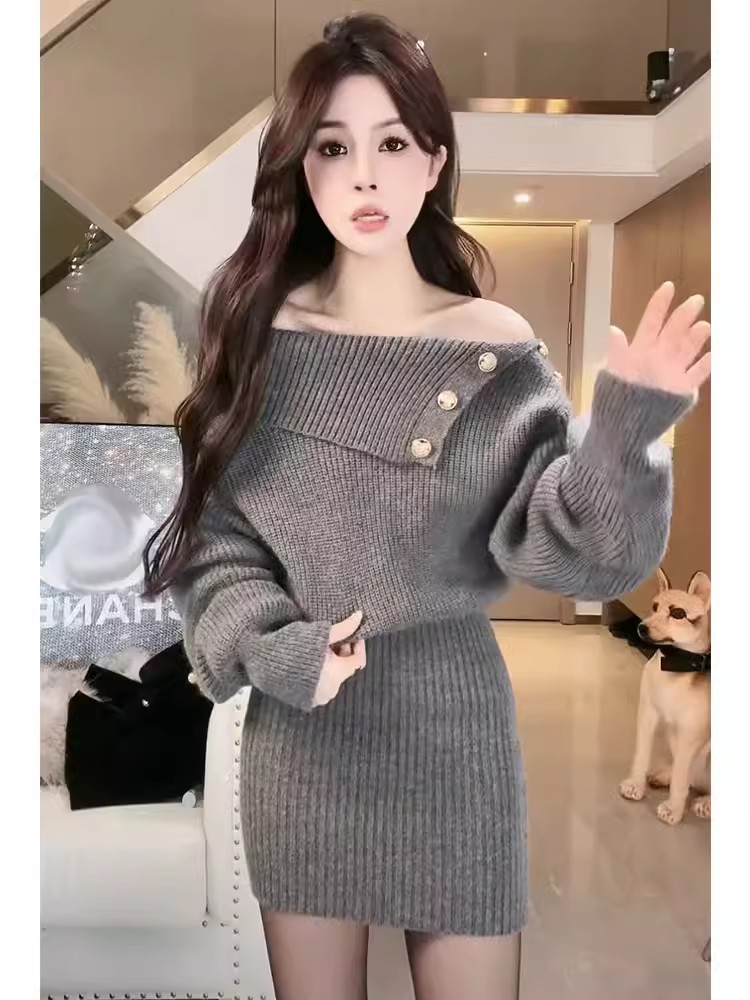 This year's popular high-end pullover hip skirt trend 2023 autumn and winter new tight-fitting high-waist slim dress for women