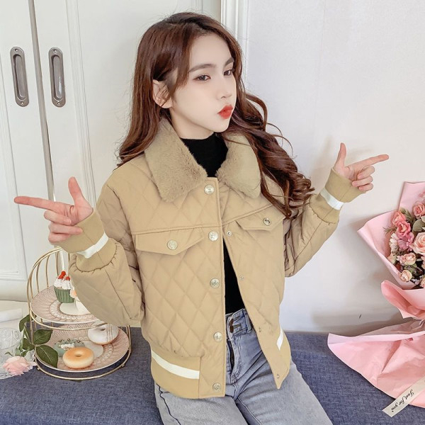 冬季時尚新款短款棉服韓版寬鬆減齡大毛領棉襖女小個子