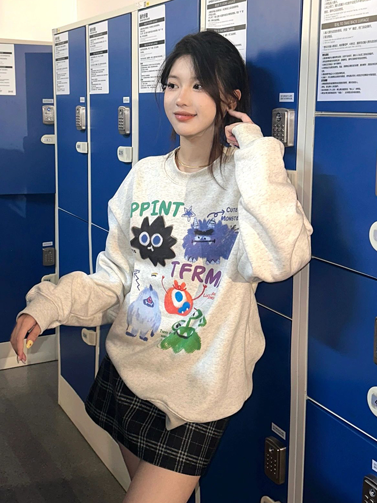 2023新款華棉複合薄款310克/加絨410克 秋冬裝衛衣女印花寬鬆大碼