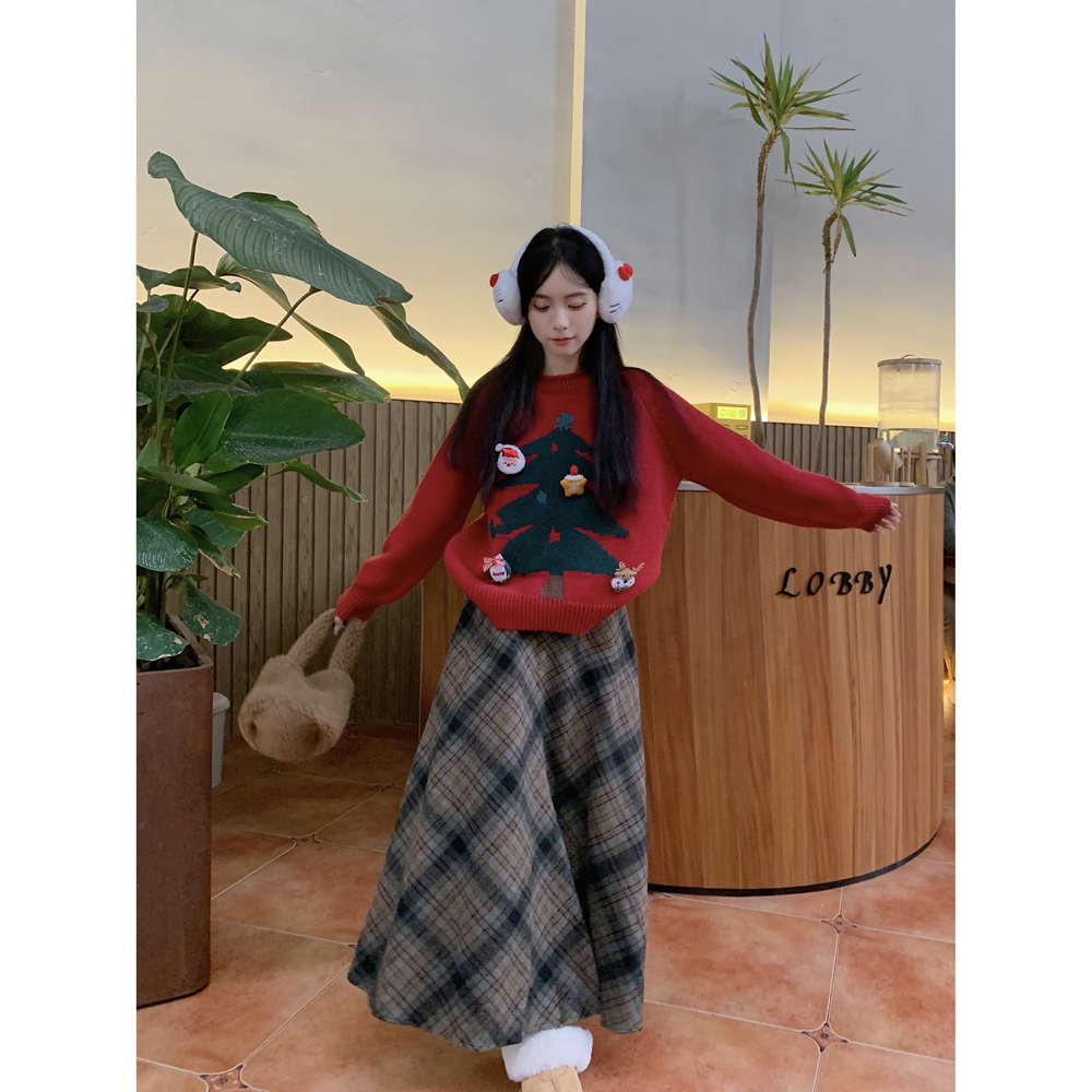 小熊刺繡寬鬆加厚毛衣女套頭冬季針織衫線衣日系小個子多色打底衫