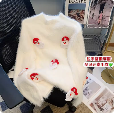 慵懶風軟糯聖誕毛衣女秋冬裝2023新款設計感小眾百搭針織上衣加厚