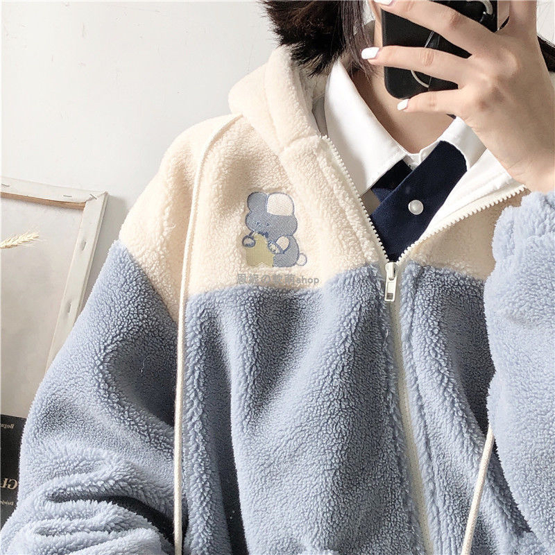 300克羊羔絨軟妹可愛棉服寬鬆慵懶羊羔毛加絨