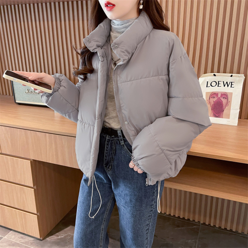 Real shot of new winter Korean style loose candy color cotton coat short zipper cardigan jacket for women