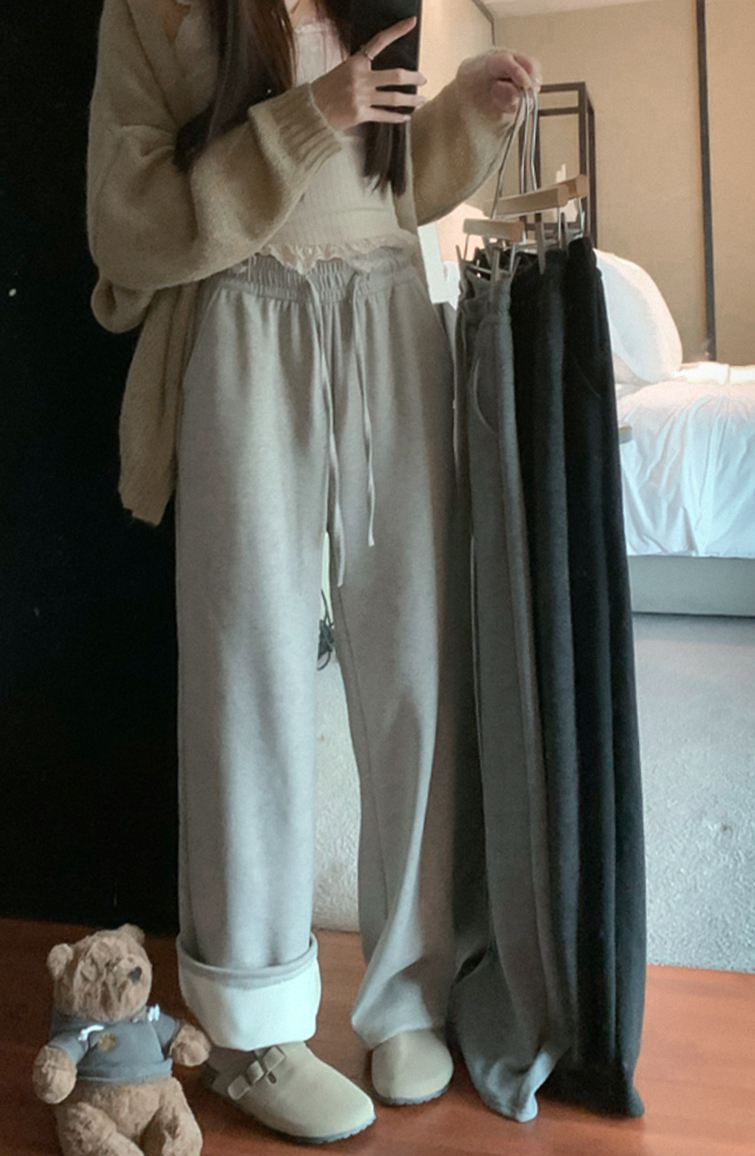 Actual shot of new winter velvet thickened glutinous rice pants, loose slimming drawstring wide leg pants