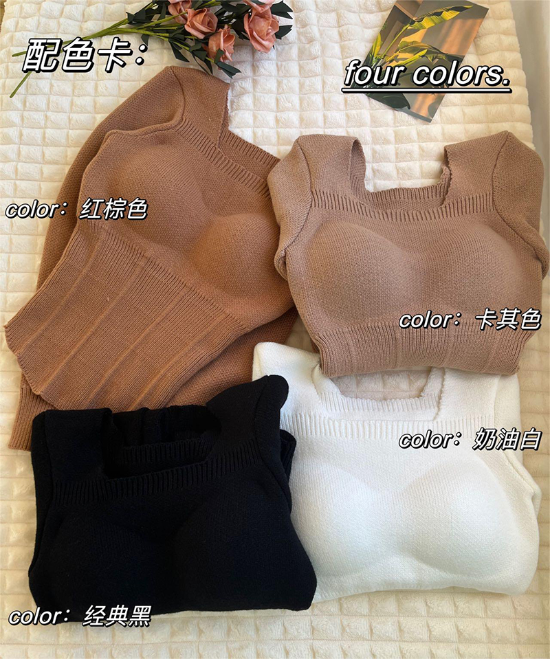 Real shot of autumn and winter double-sided brushed self-heating thermal underwear for women with breast pads bottoming shirt for body shaping autumn clothing
