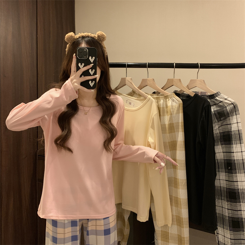實拍 新款韓版甜美簡約睡衣寬鬆慵懶風外穿家居服長袖套裝