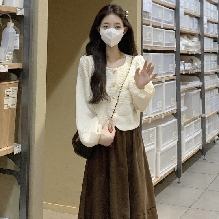 Original fabric + method French girly temperament lantern sleeve shirt for women autumn 2023 new fashion and chic