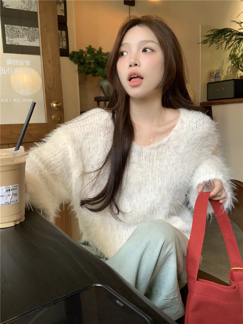 實拍設計感軟糯慵懶風秋冬寬鬆加厚多色毛衣