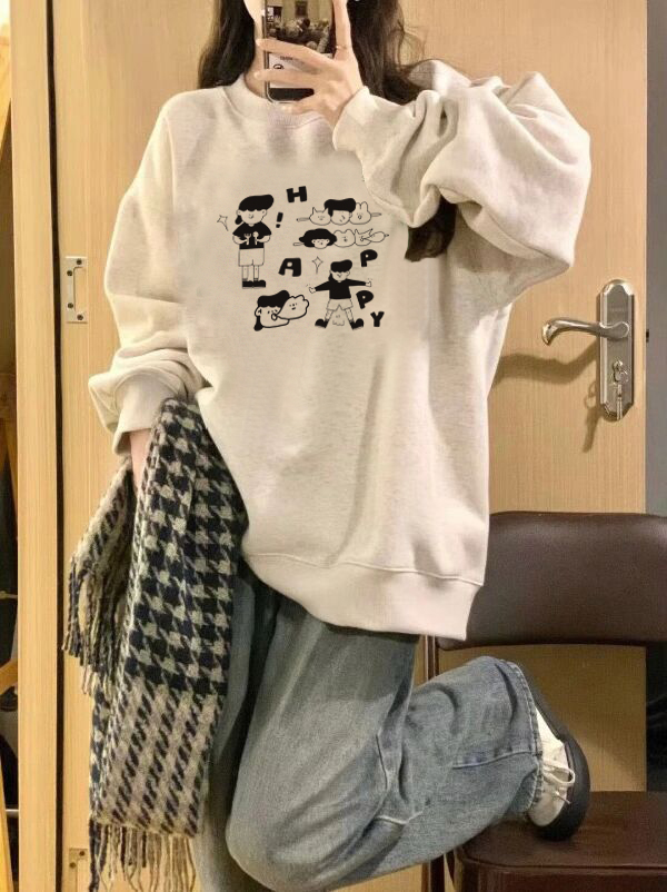 2023新款華棉複合薄款310克/加絨410克 秋冬裝衛衣女印花寬鬆大碼