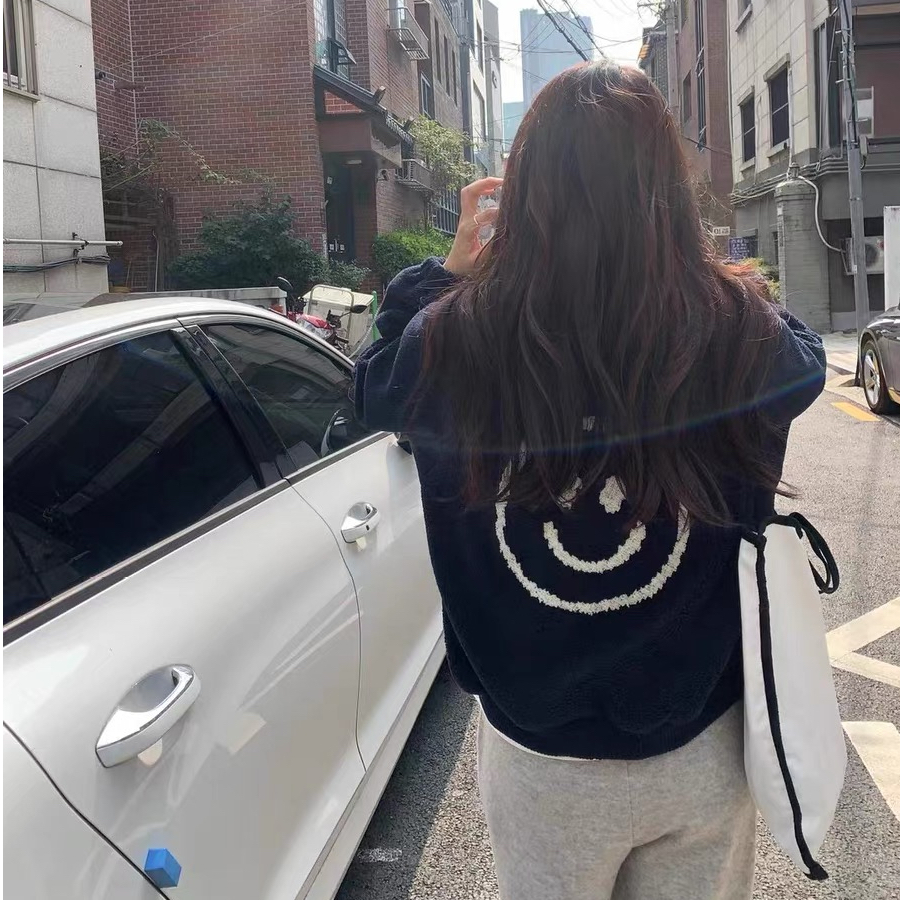 學院風寬鬆減齡毛巾繡笑臉圖案立領拉鏈款休閒外套女秋冬季新款