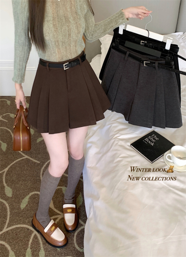 Real shot~Hot girl woolen pleated culottes for women, high-waisted slim A-line casual wide-leg shorts