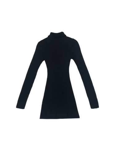 Black turtleneck knitted dress for women in autumn and winter, sexy long-sleeved butt-covering skirt, slim and slim slit bottoming skirt