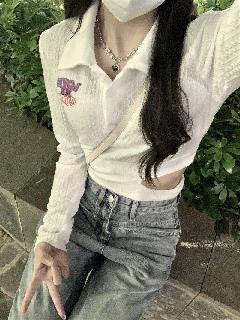 原版面料 長袖T恤女秋新款小眾復古辣妹修身顯瘦短款鏤空ins