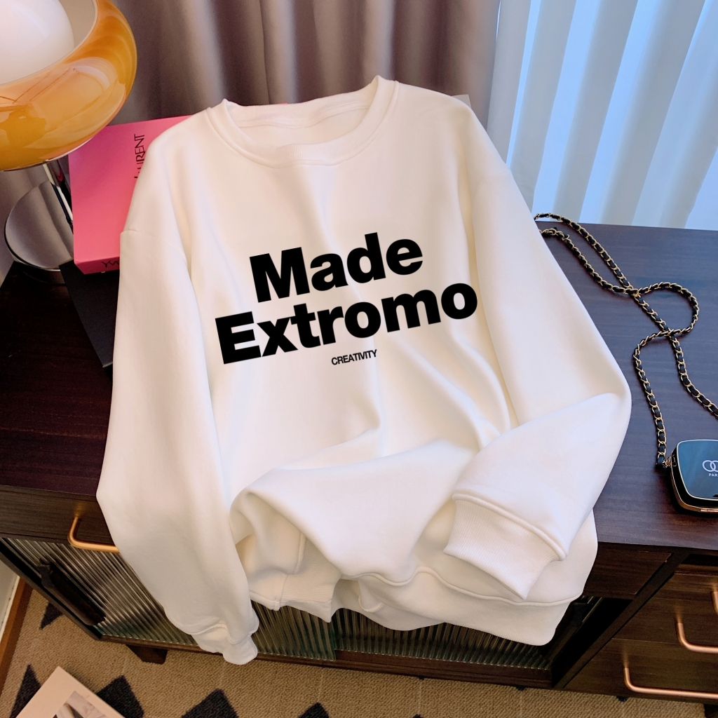 Thin Chinese cotton milk silk plus velvet Chinese cotton silver fox velvet round neck printed sweatshirt for women couple quality