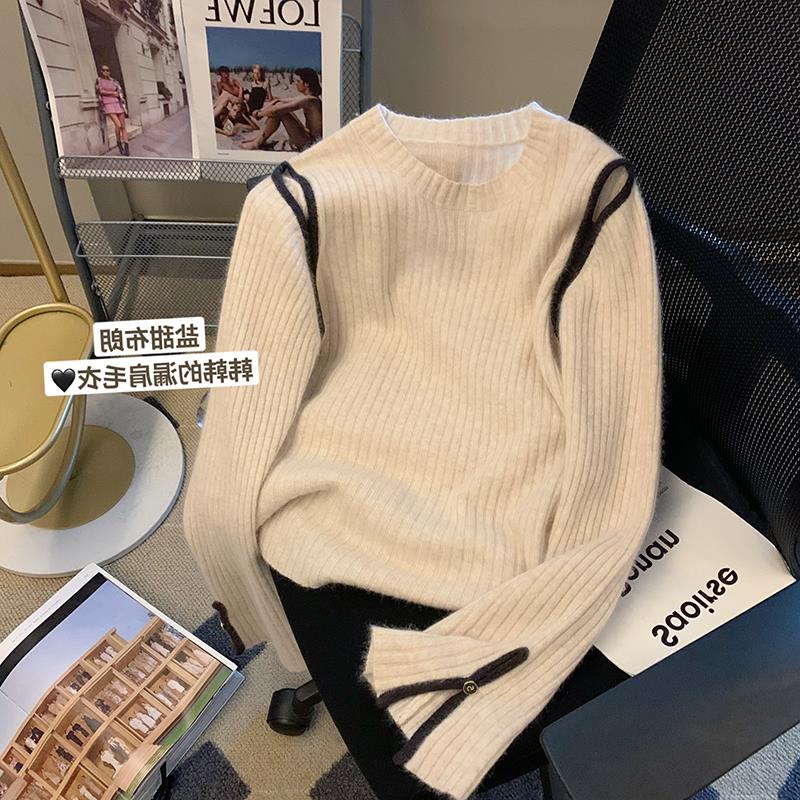 Autumn and winter new design hollow off-shoulder sweater for women, chic pullover slim top, pure desire long-sleeved sweater trend