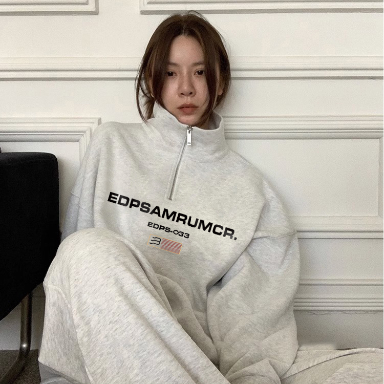 衛衣冬季加絨polo領衛衣女寬鬆韓版小眾上衣半拉鏈外套女