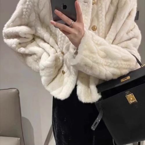 Fur coat for women  autumn and winter new style braided imitation mink hair French style short cardigan top