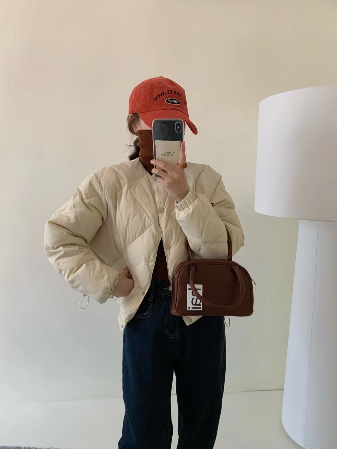 秋冬韓系溫柔時尚菱格短款麵包服保暖羽絨服外套