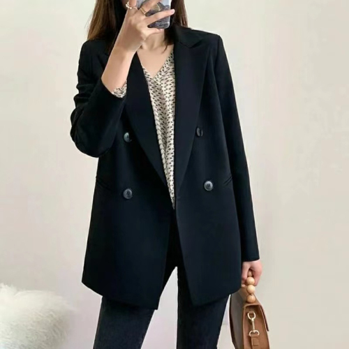 Black small suit jacket for women 2023 new spring and autumn Korean version Internet celebrity British style loose temperament foreign fashion