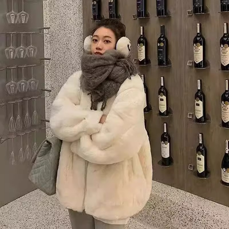 2023 new Korean style stand collar furry ball jacket for women