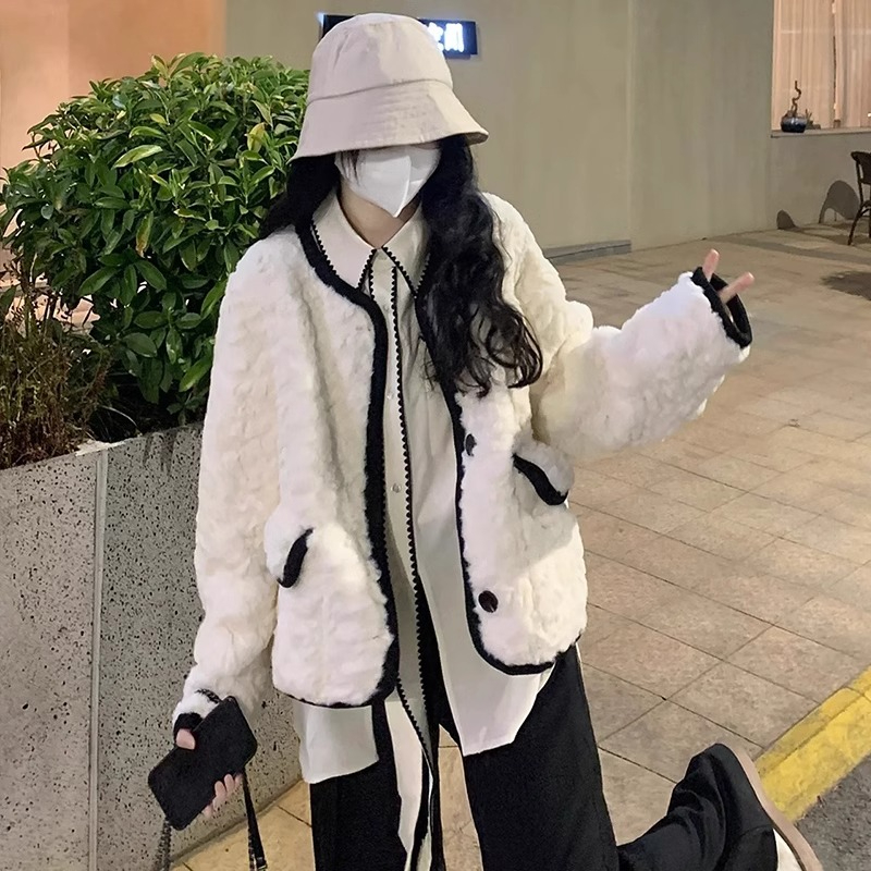 小香風氣質高級感毛絨羊羔絨外套女