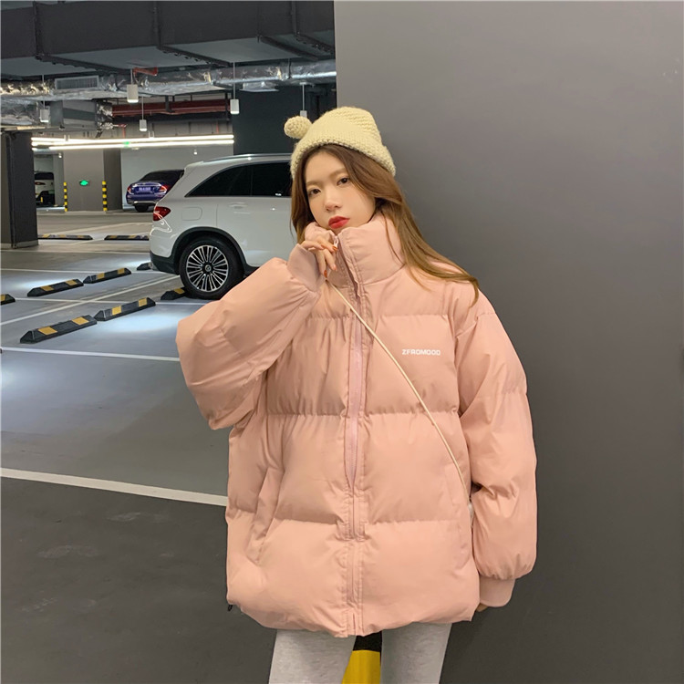Real shot~Women's cotton-padded jacket 2023 winter Korean version loose stand-up collar thickened bread coat cotton-padded jacket ins trend