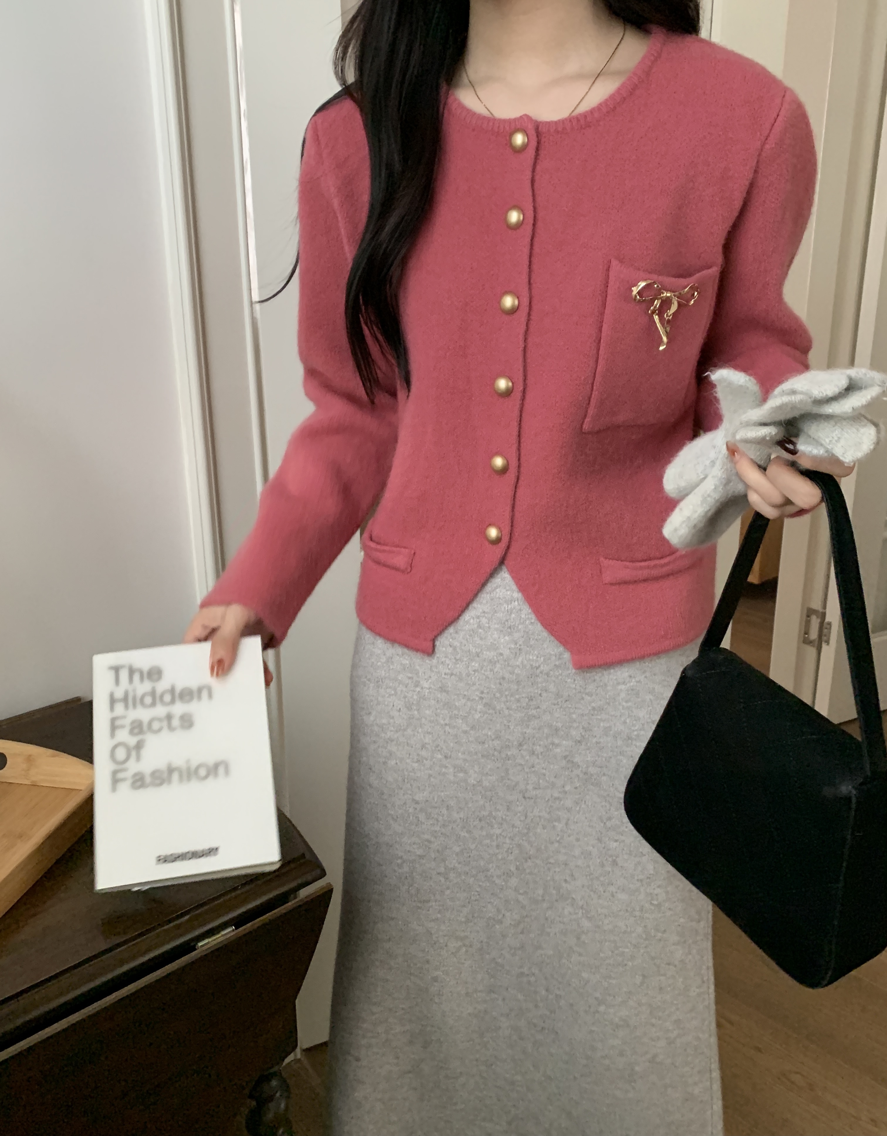 實拍～2023冬季新款毛衣外套韓版圓領針織開衫單排扣長袖開衫上衣
