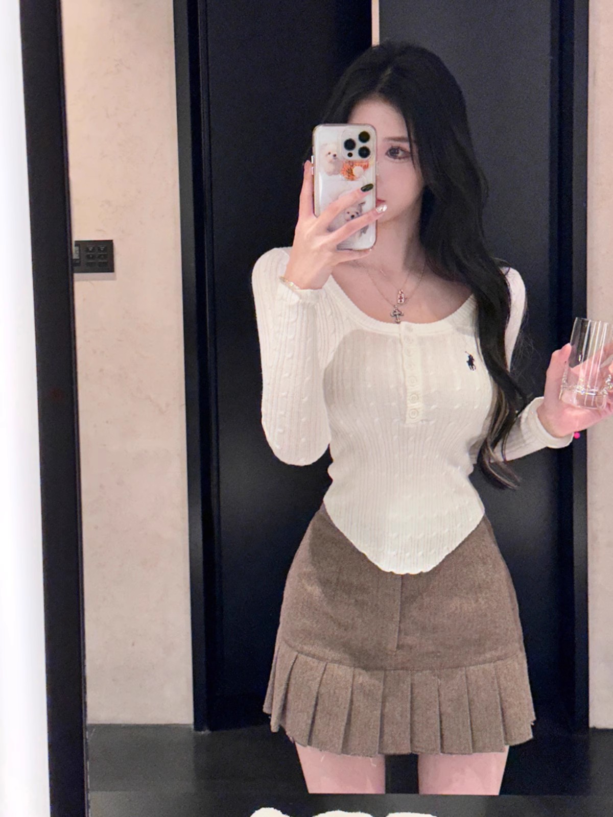 JMSHOP 小蠻腰 羊毛修身上衣女秋冬設計感長袖刺繡麻花針織衫