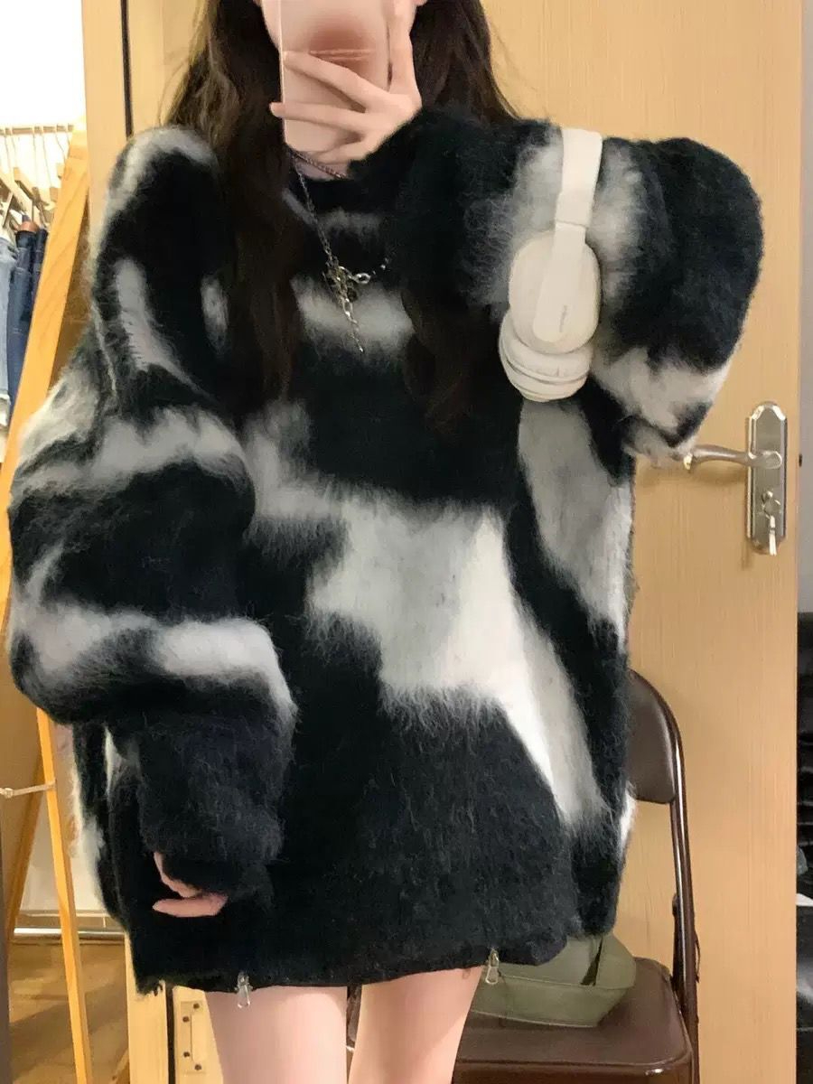 美式冬季小眾設計感日系復古慵懶風條紋針織上衣