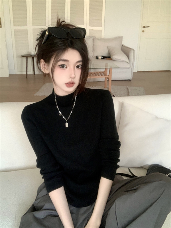 實拍加厚半高領白色打底衫秋冬新款針織長袖毛衣女裝
