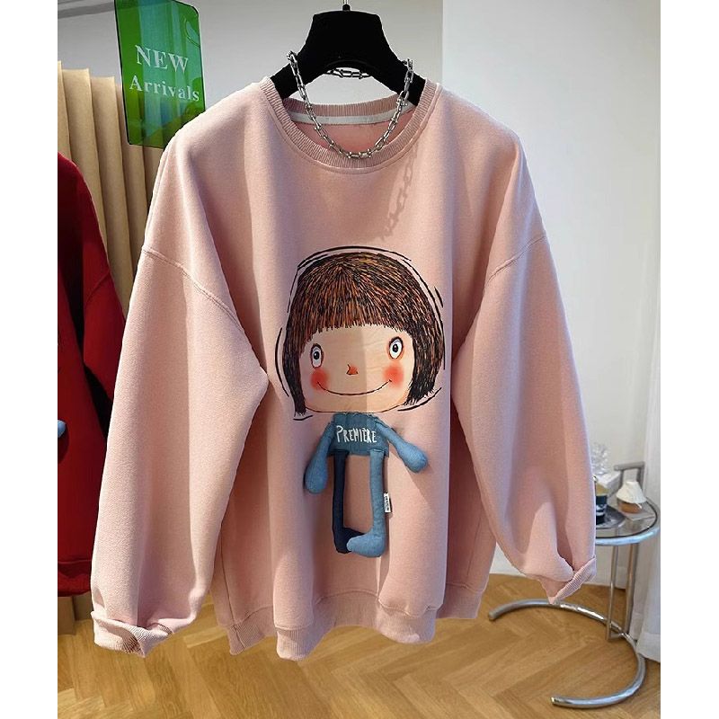 原版做工設計感小眾寬鬆立體卡通粉色衛衣女春秋圓領套頭上衣